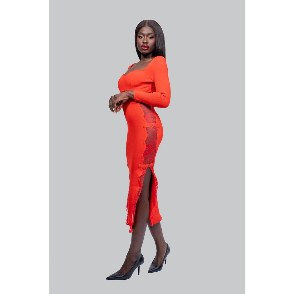 Ivy Ekong Christina Side Lace Midi Dress