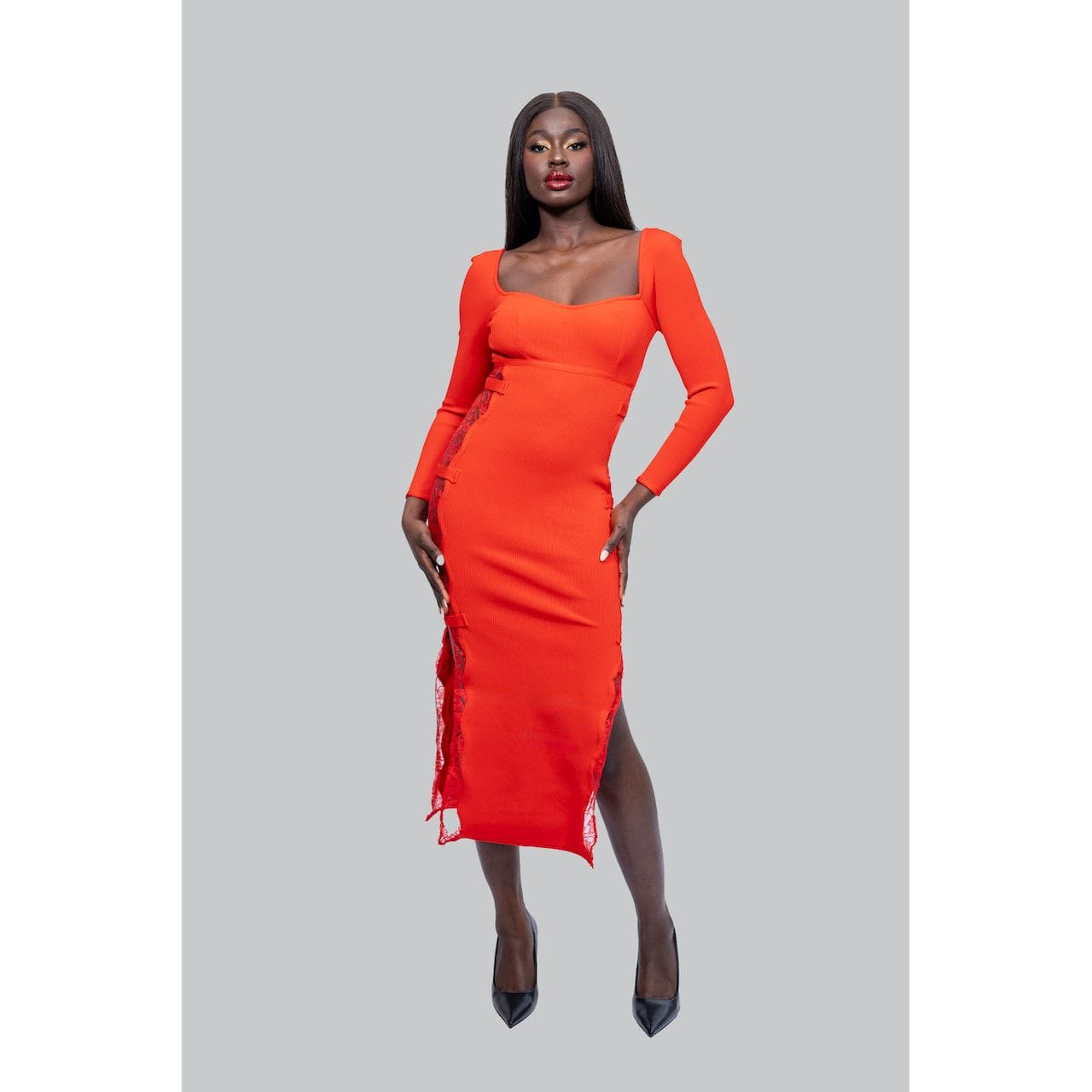 Ivy Ekong Christina Side Lace Midi Dress