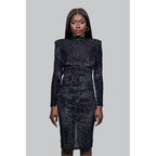 Ivy Ekong Hailee Black Leopard Print Midi Dress