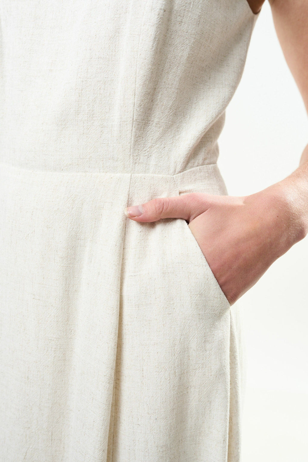 Louche Baya Linen Mix Square Neck Midi Dress