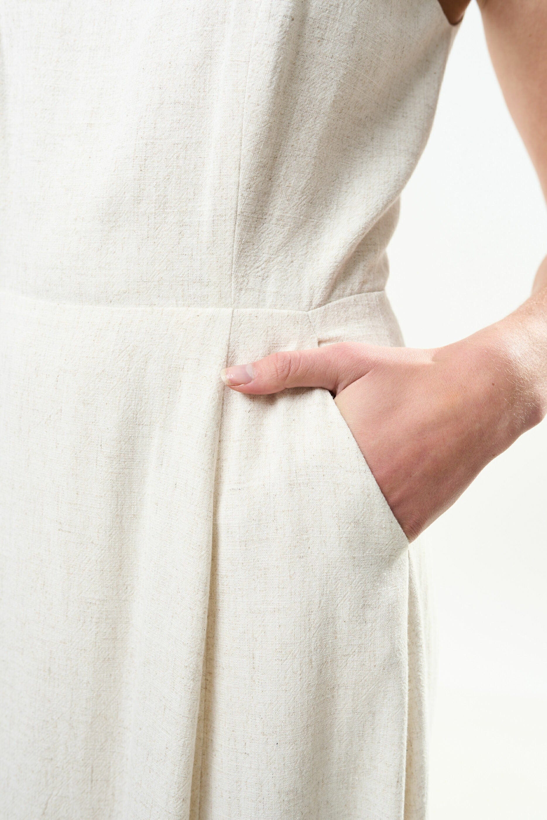 Louche Baya Linen Mix Square Neck Midi Dress