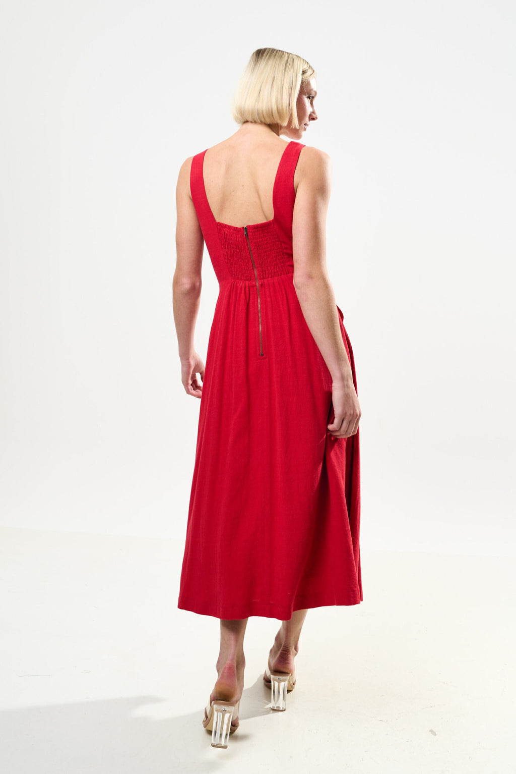 Louche Baya Linen Mix Square Neck Midi Dress