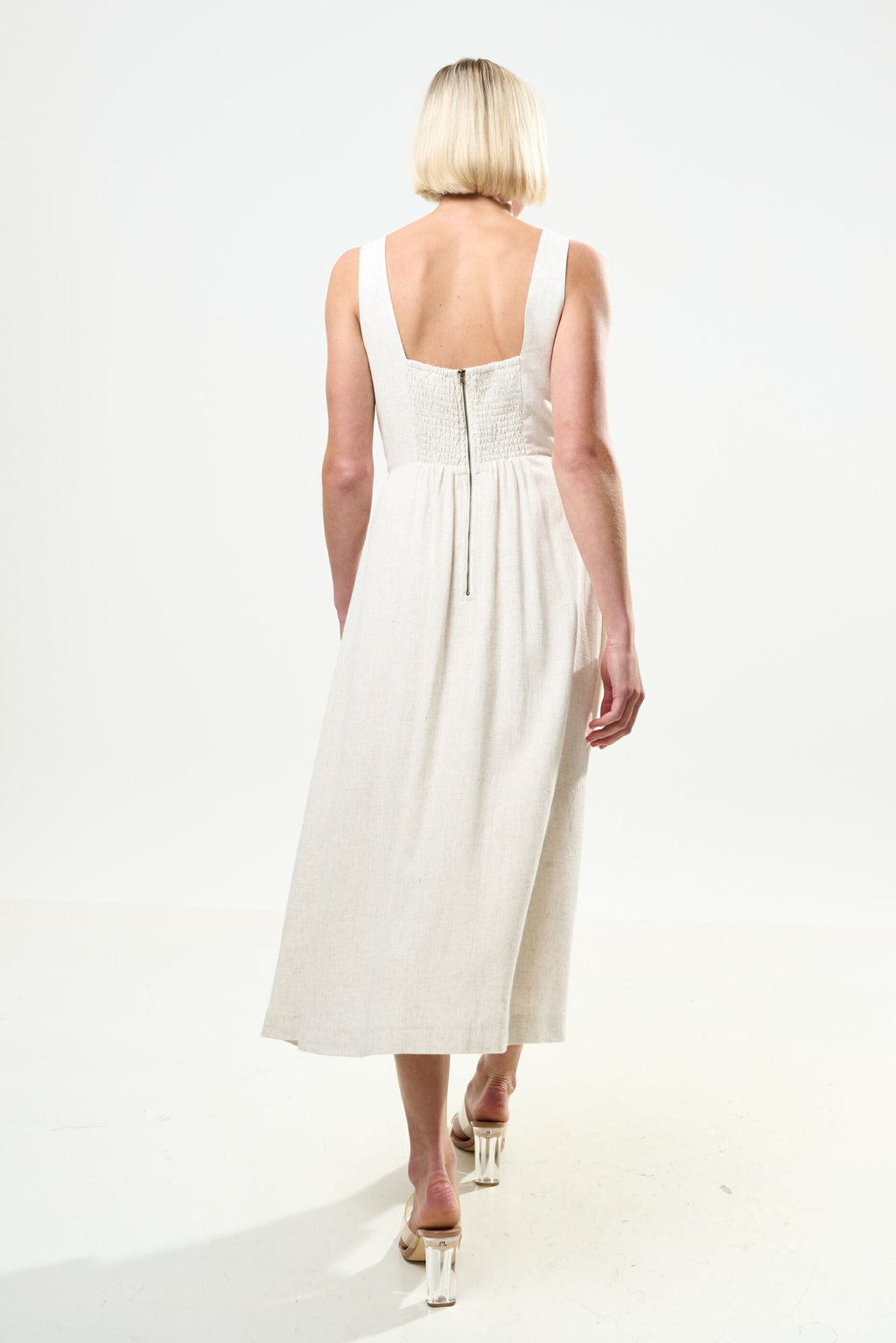 Louche Baya Linen Mix Square Neck Midi Dress