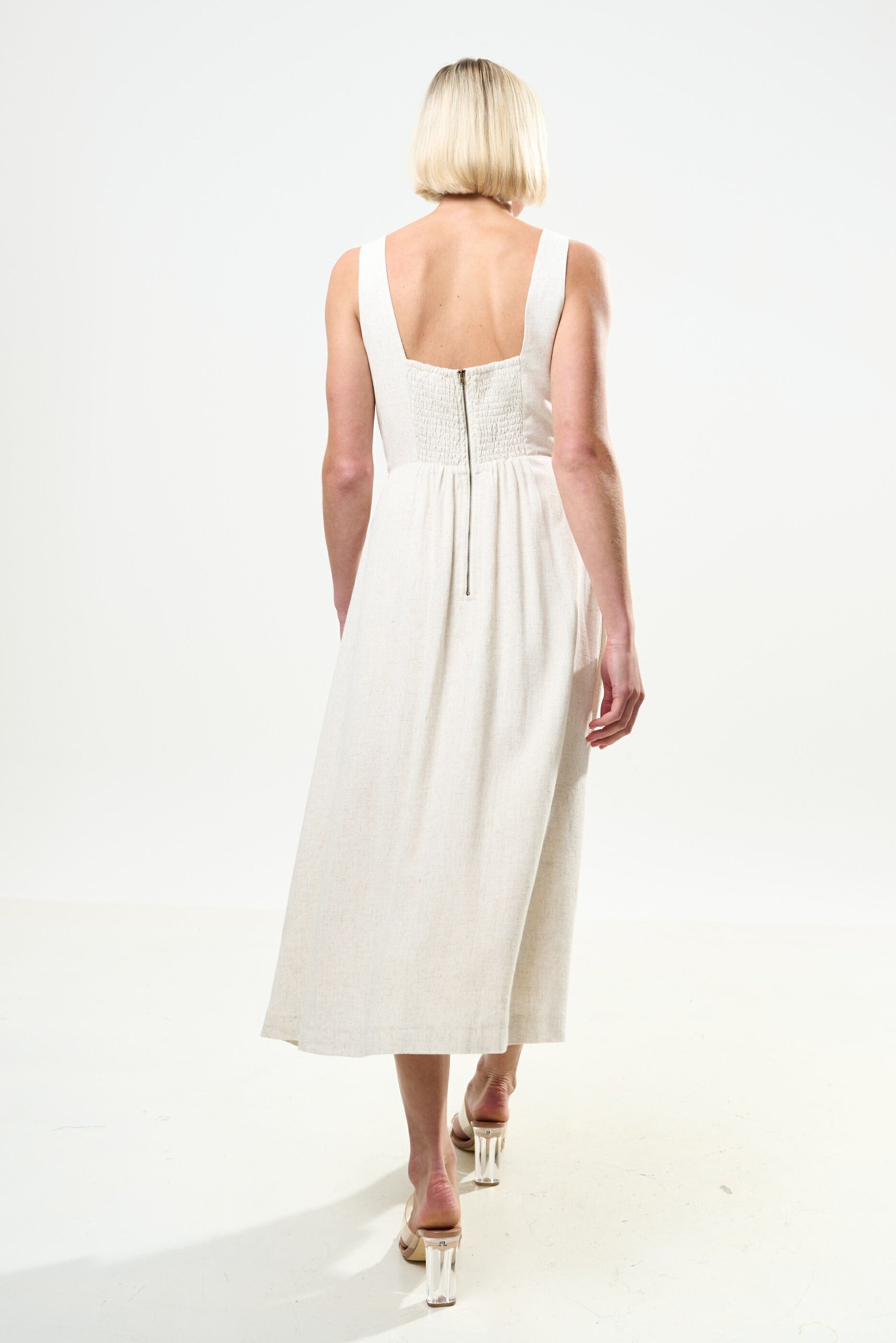 Louche Baya Linen Mix Square Neck Midi Dress