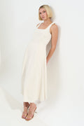 Louche Baya Linen Mix Square Neck Midi Dress