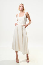 Louche Baya Linen Mix Square Neck Midi Dress