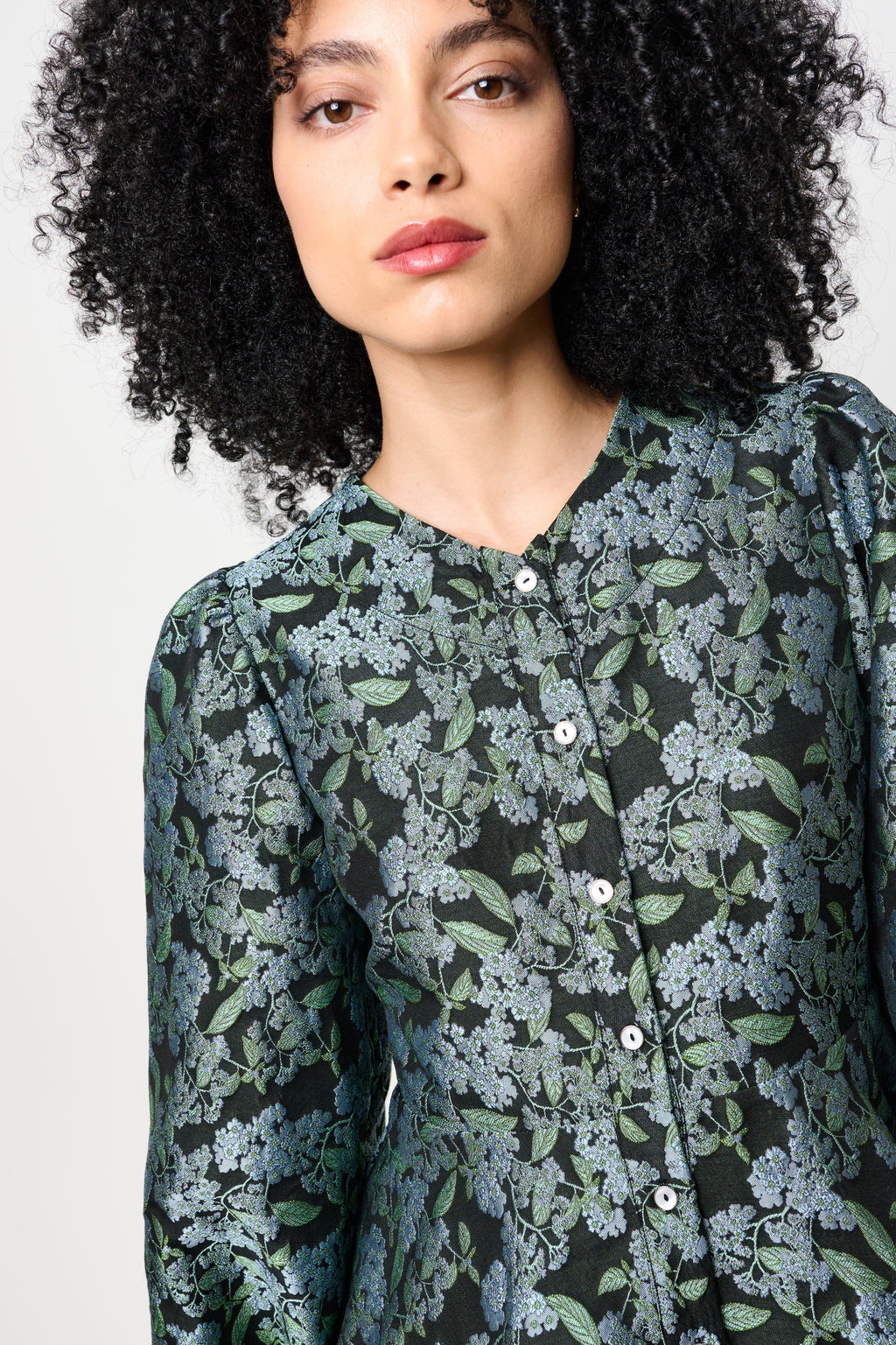 Louche Clementine Blossom Jacquard Peplum Blouse