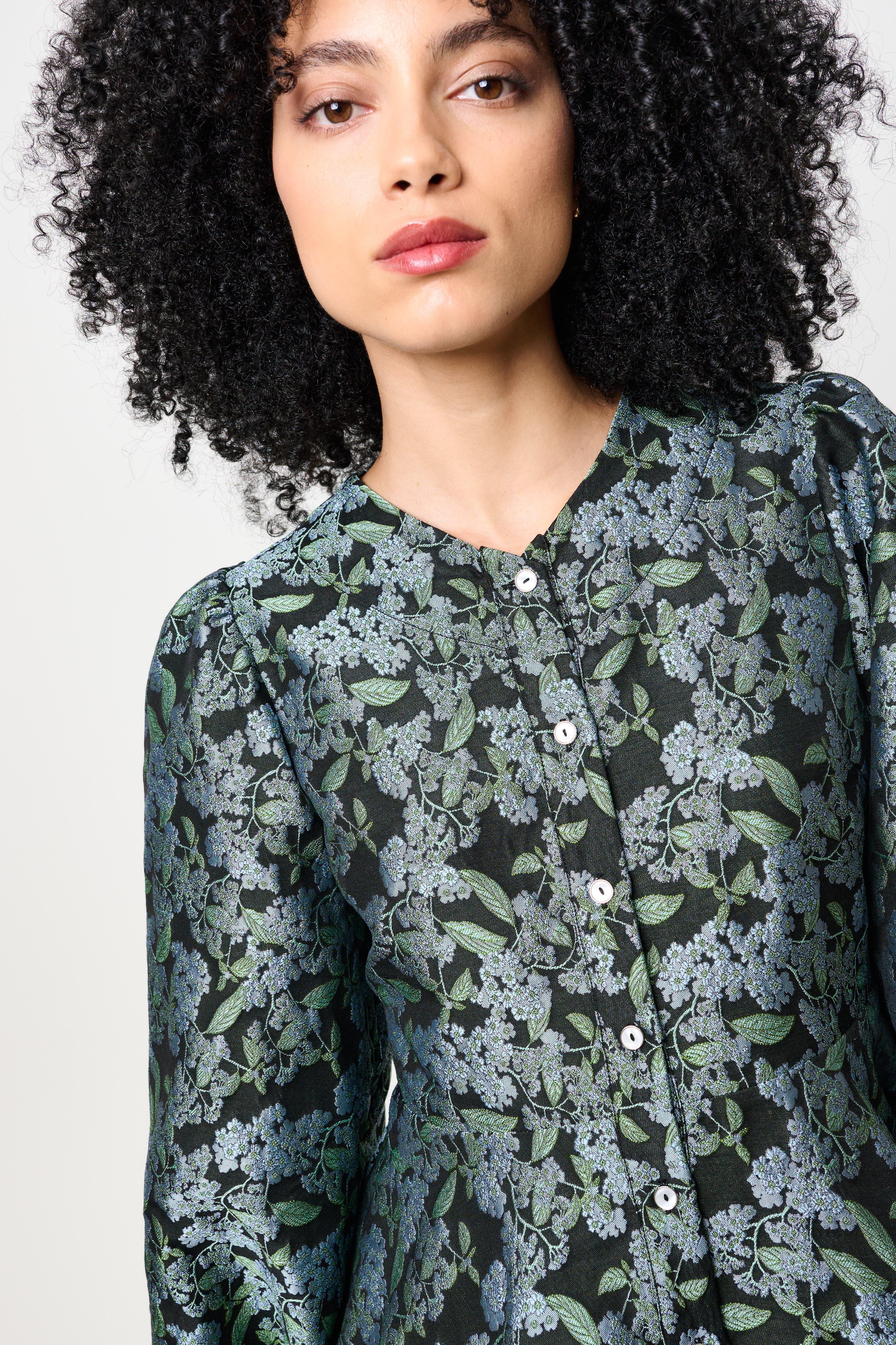 Louche Clementine Blossom Jacquard Peplum Blouse