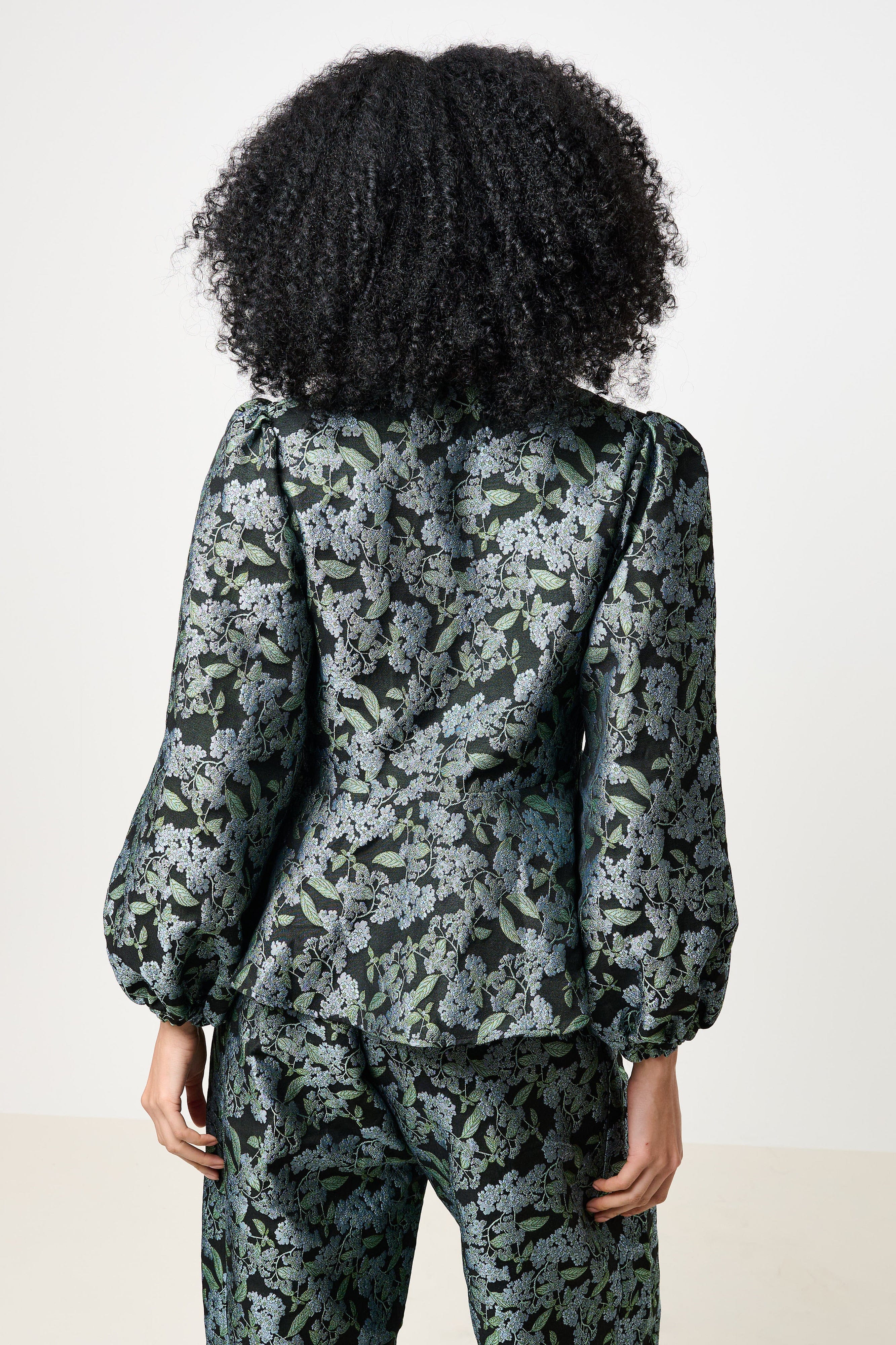 Louche Clementine Blossom Jacquard Peplum Blouse