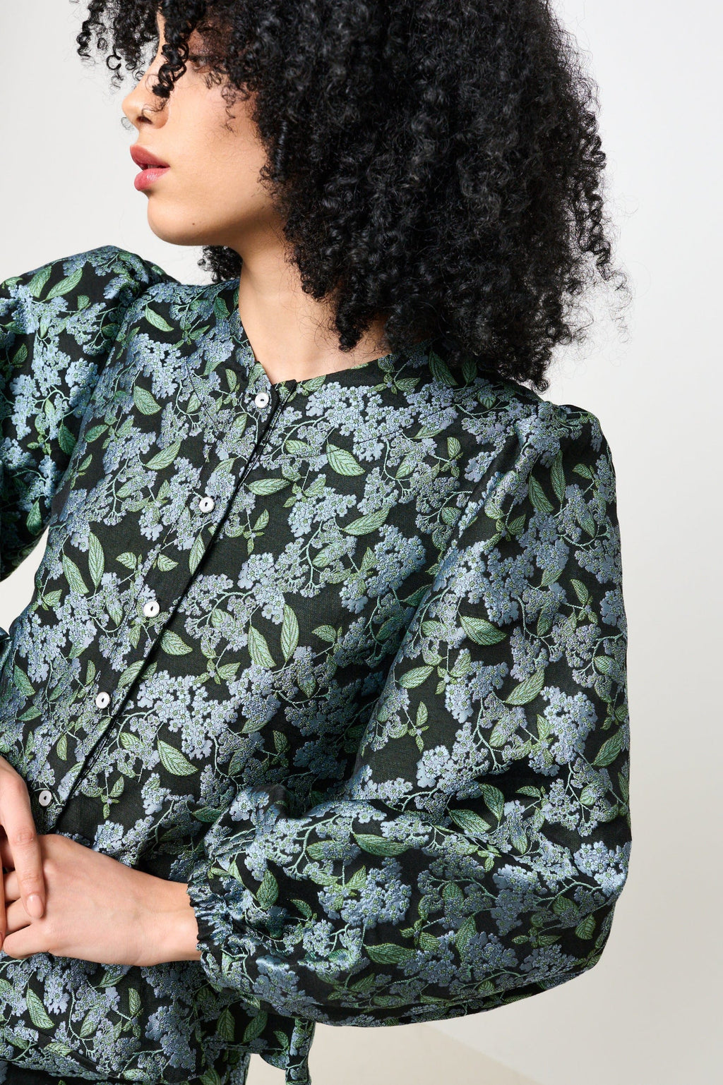 Louche Clementine Blossom Jacquard Peplum Blouse