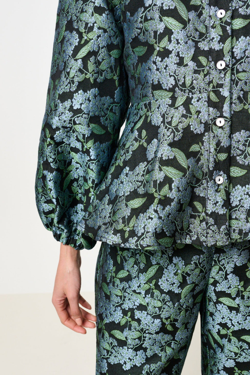 Louche Clementine Blossom Jacquard Peplum Blouse