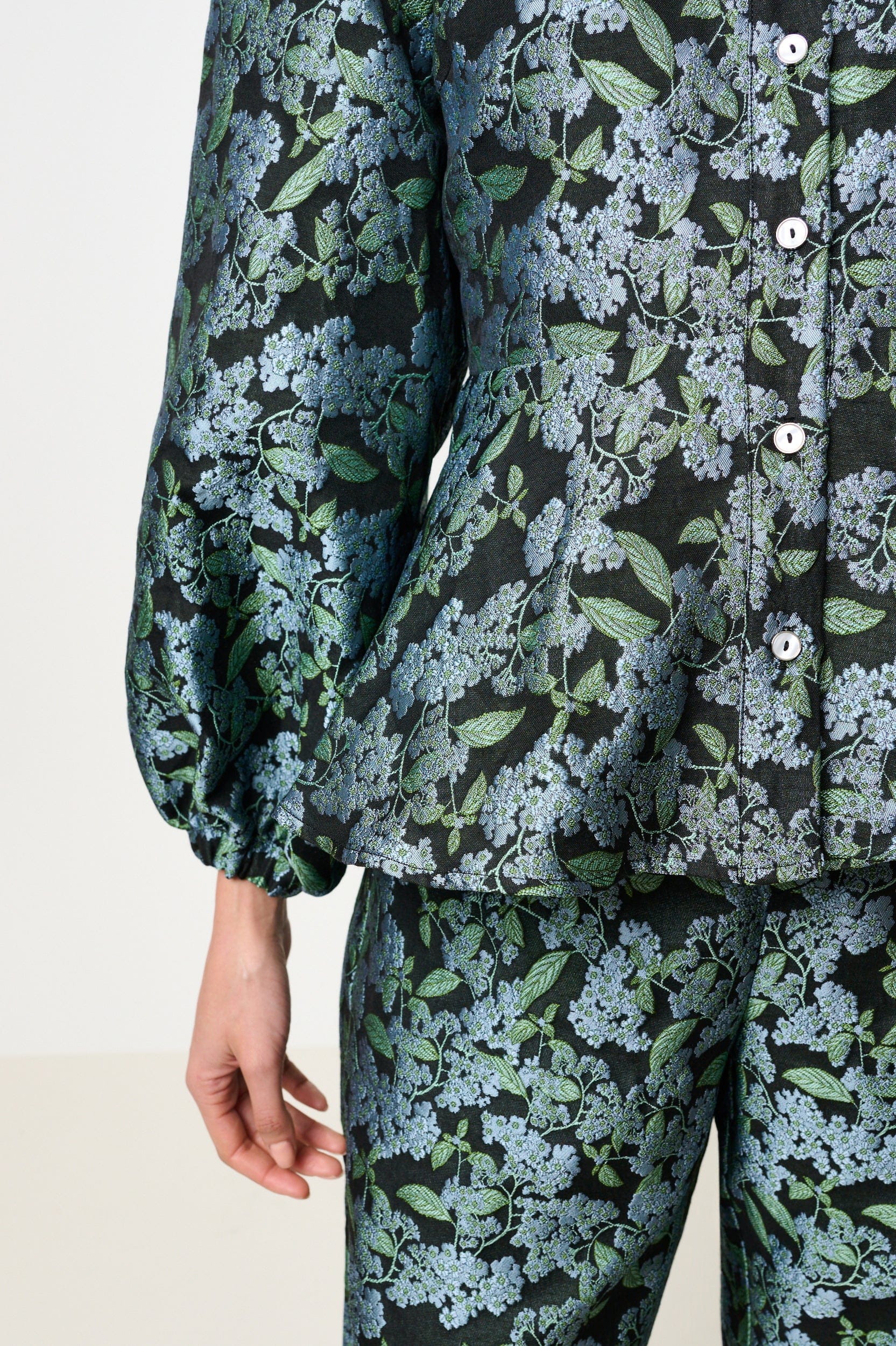 Louche Clementine Blossom Jacquard Peplum Blouse