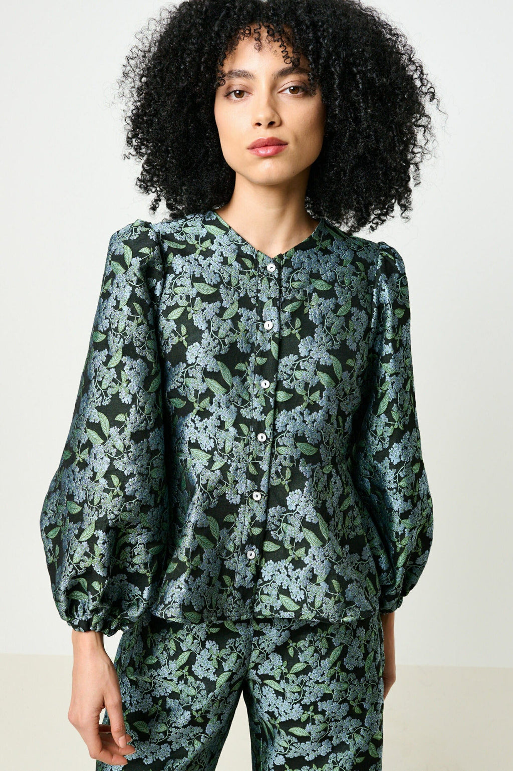 Louche Clementine Blossom Jacquard Peplum Blouse