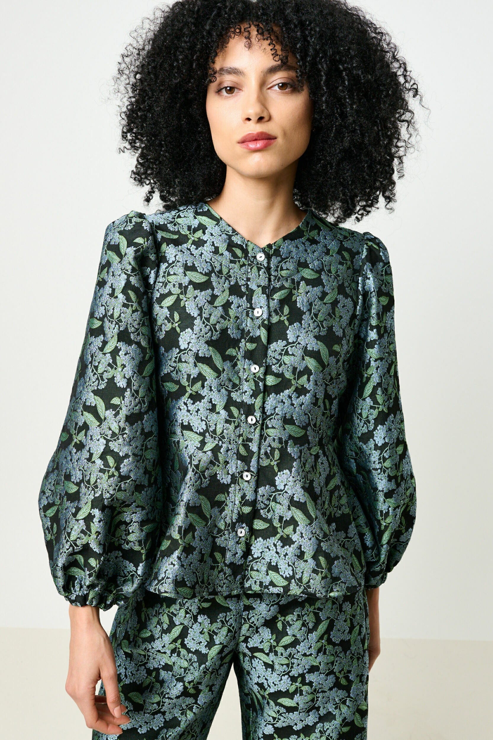Louche Clementine Blossom Jacquard Peplum Blouse