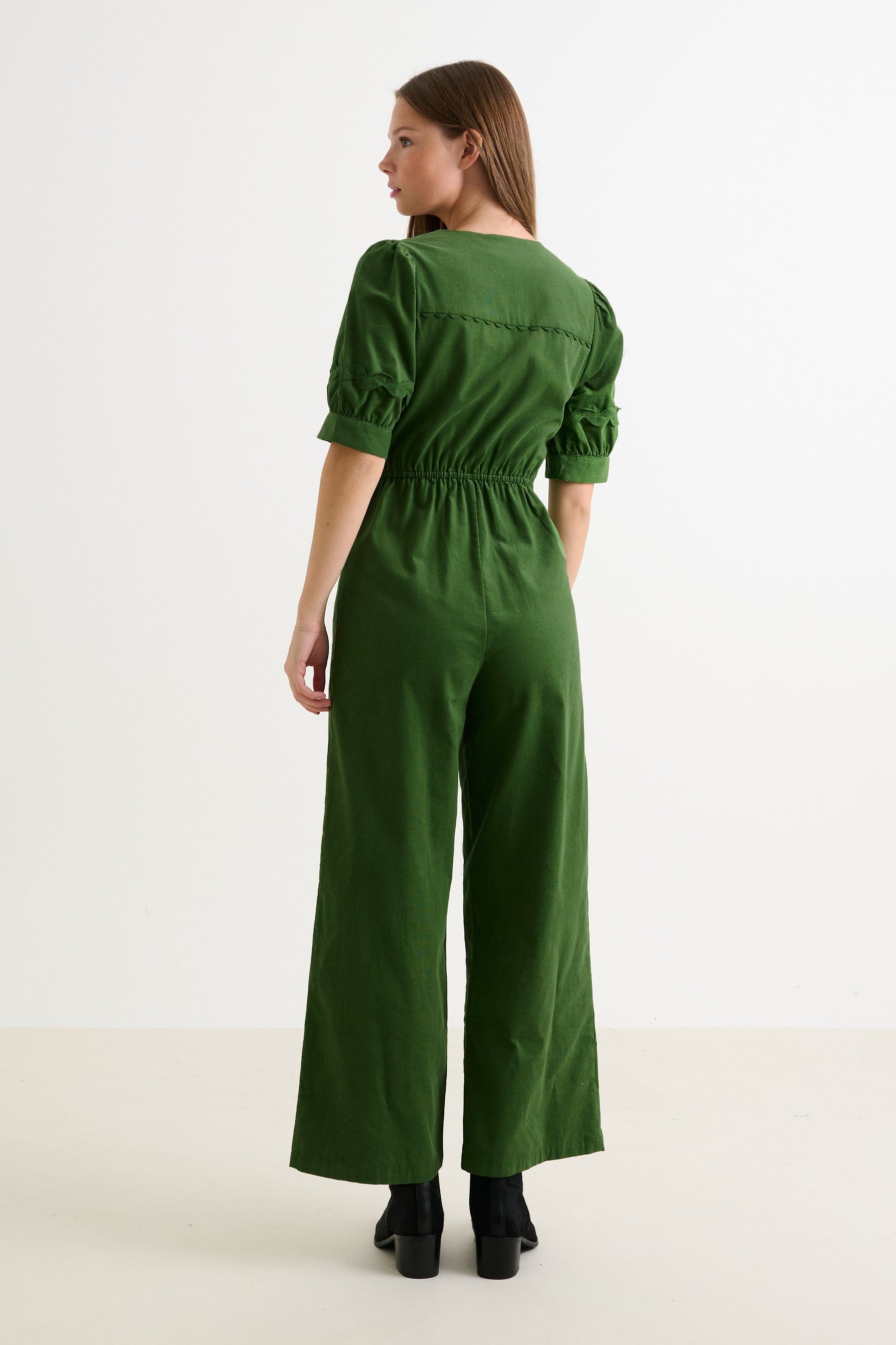 Louche Finlay Babycord V Neck Ric Rac Trim Jumpsuit