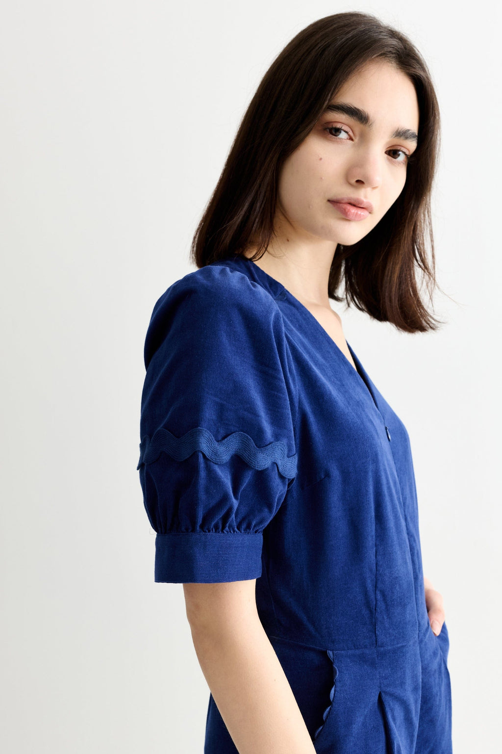 Louche Finlay Babycord V Neck Ric Rac Trim Jumpsuit