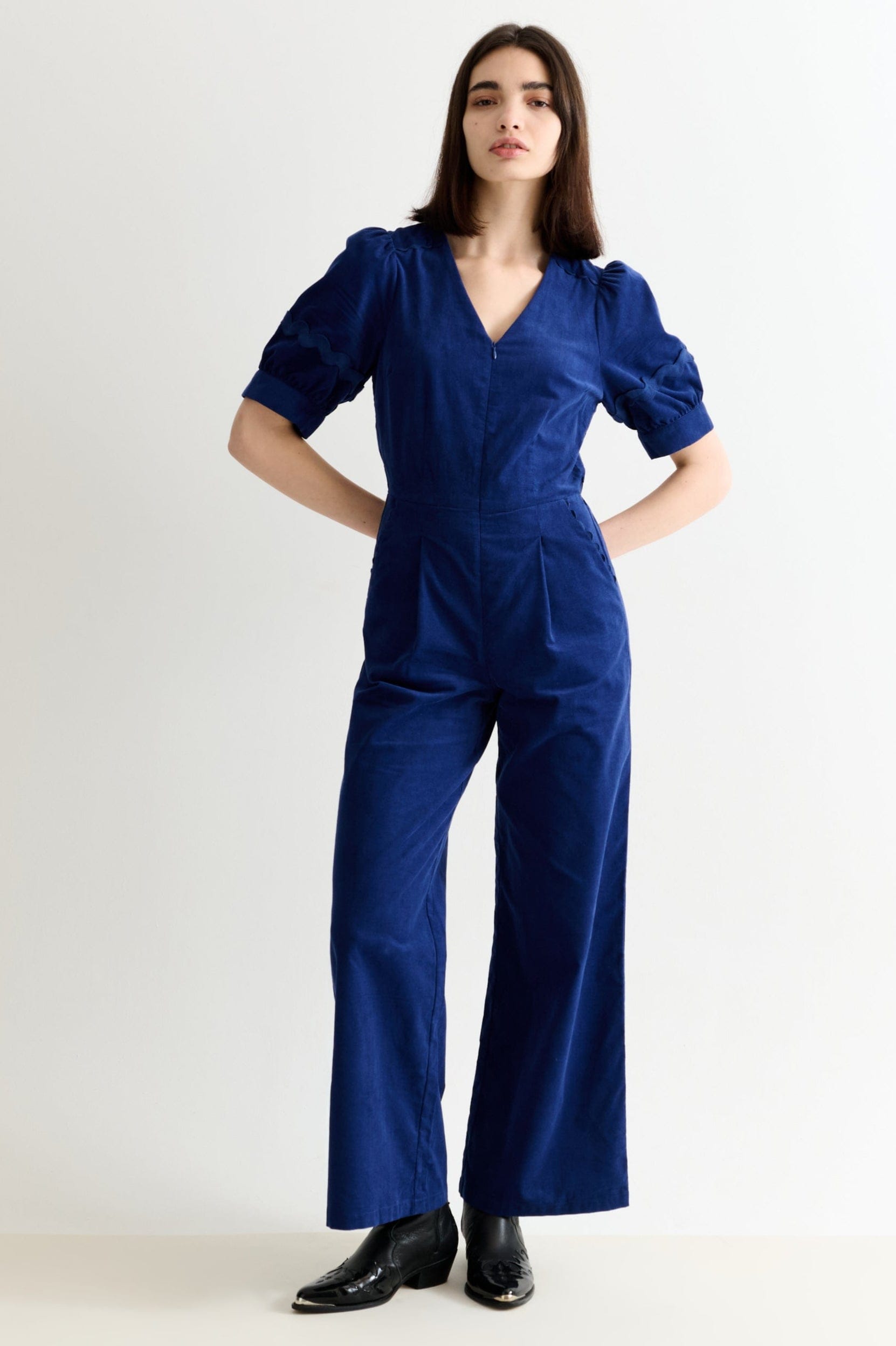 Louche Finlay Babycord V Neck Ric Rac Trim Jumpsuit
