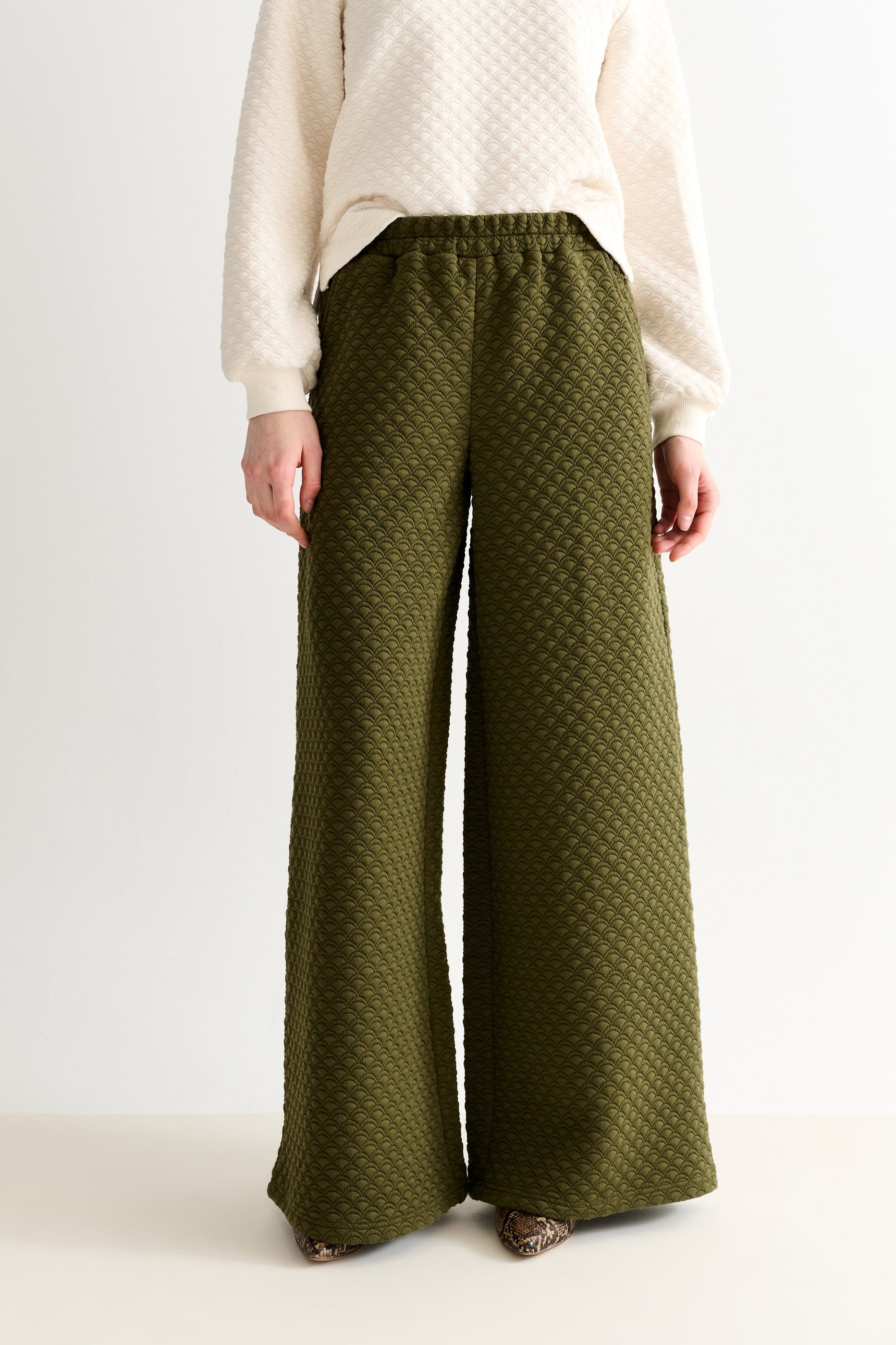 Louche Flory Scallop Quilt Wide Leg Trouser