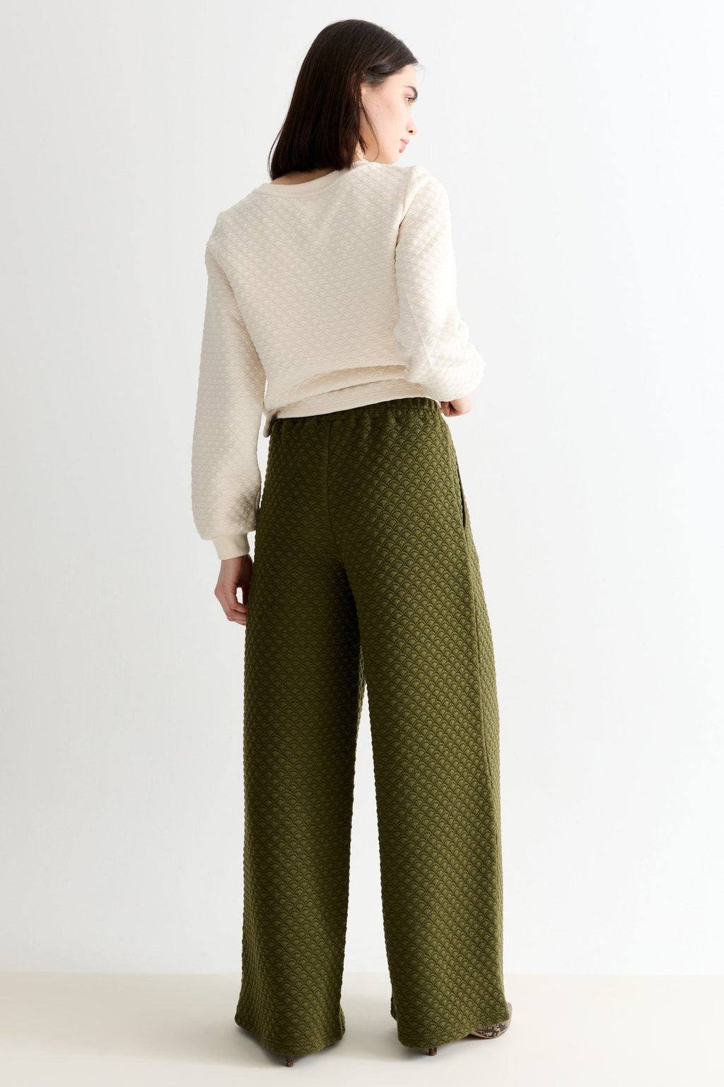 Louche Flory Scallop Quilt Wide Leg Trouser