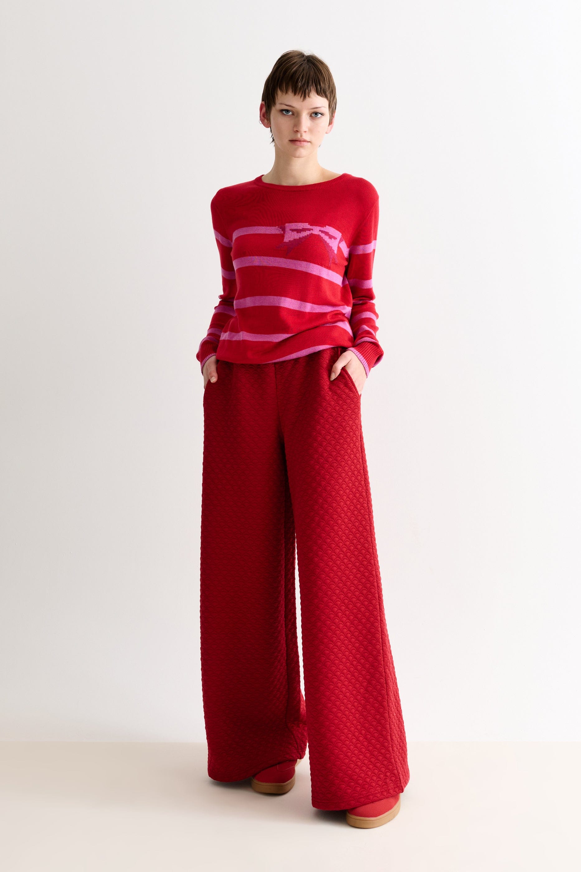 Louche Flory Scallop Quilt Wide Leg Trouser