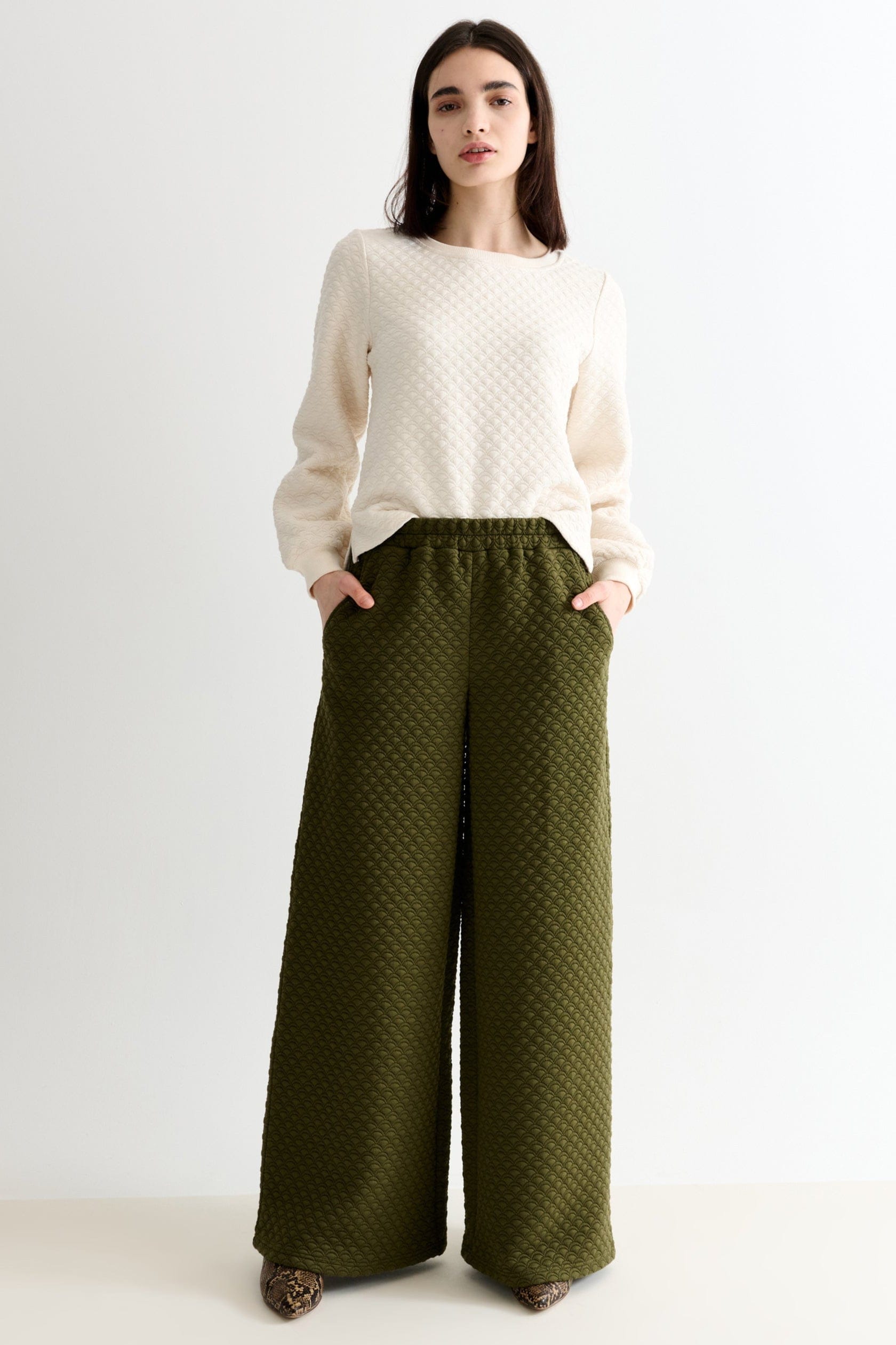 Louche Flory Scallop Quilt Wide Leg Trouser