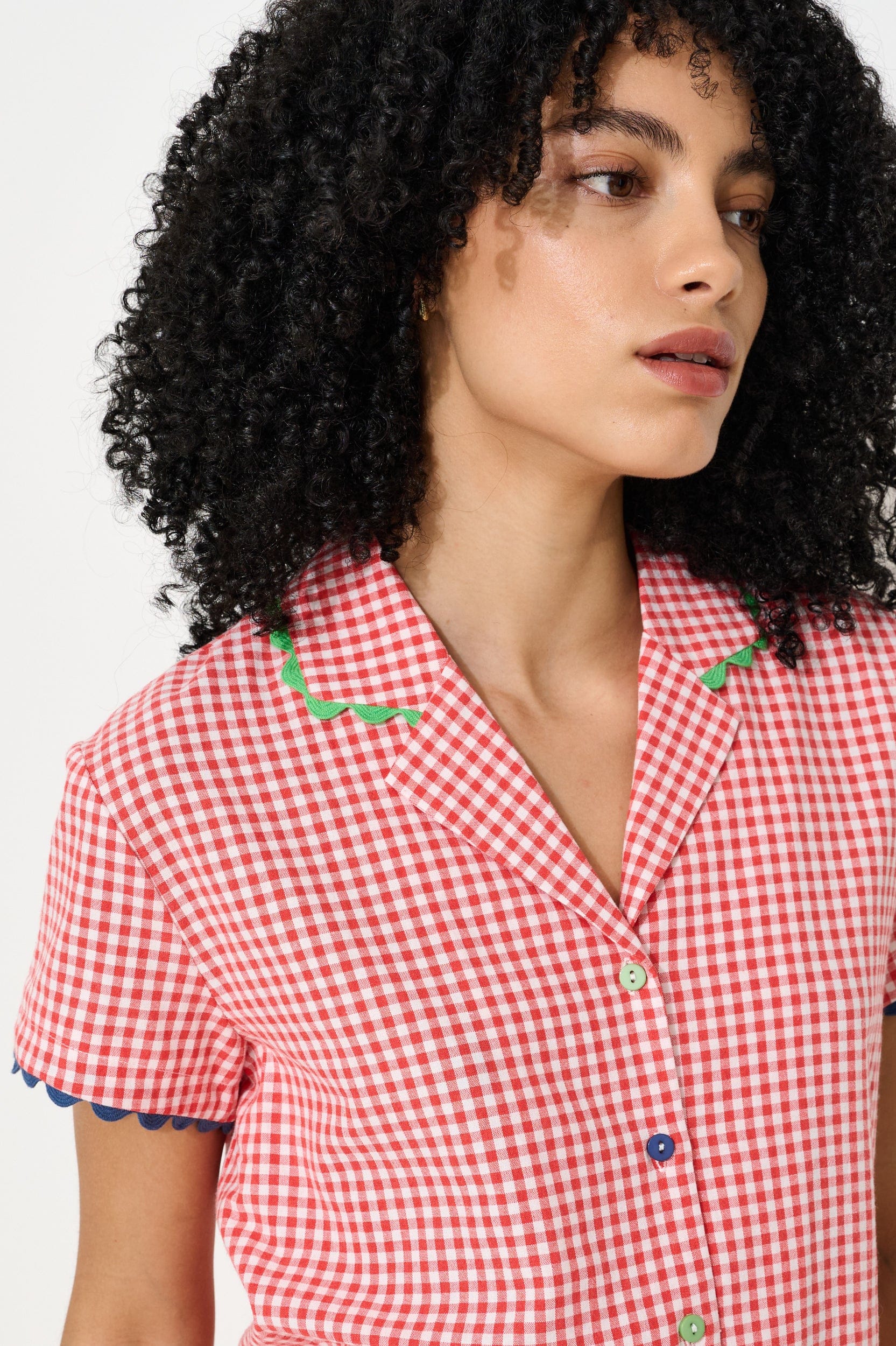 Louche Marika Gingham Ric Rac Trim Resort Shirt