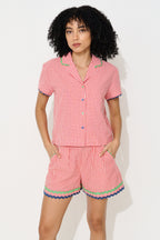 Louche Marika Gingham Ric Rac Trim Resort Shirt