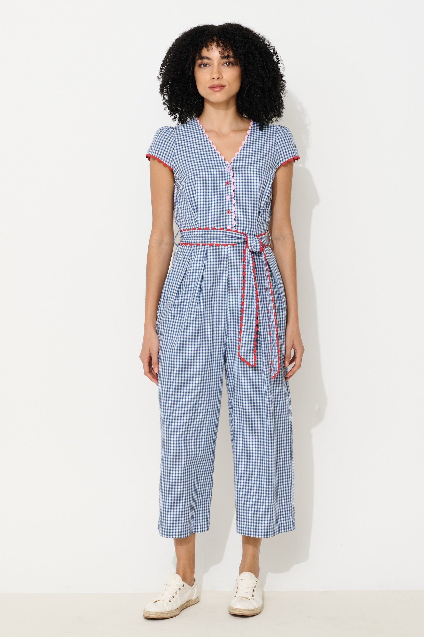Louche Marleen Gingham Ric Rac Trim Cropped Jumpsuit