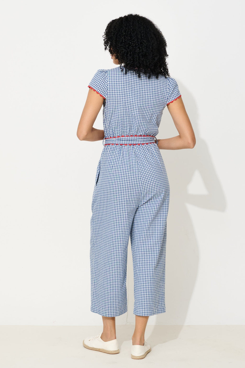 Louche Marleen Gingham Ric Rac Trim Cropped Jumpsuit