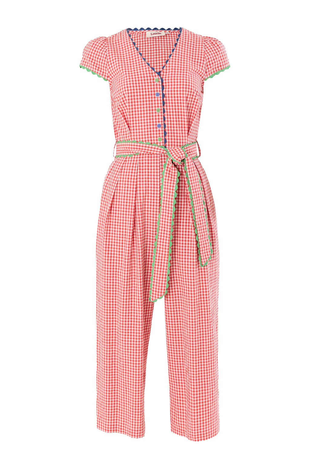 Louche Marleen Gingham Ric Rac Trim Cropped Jumpsuit