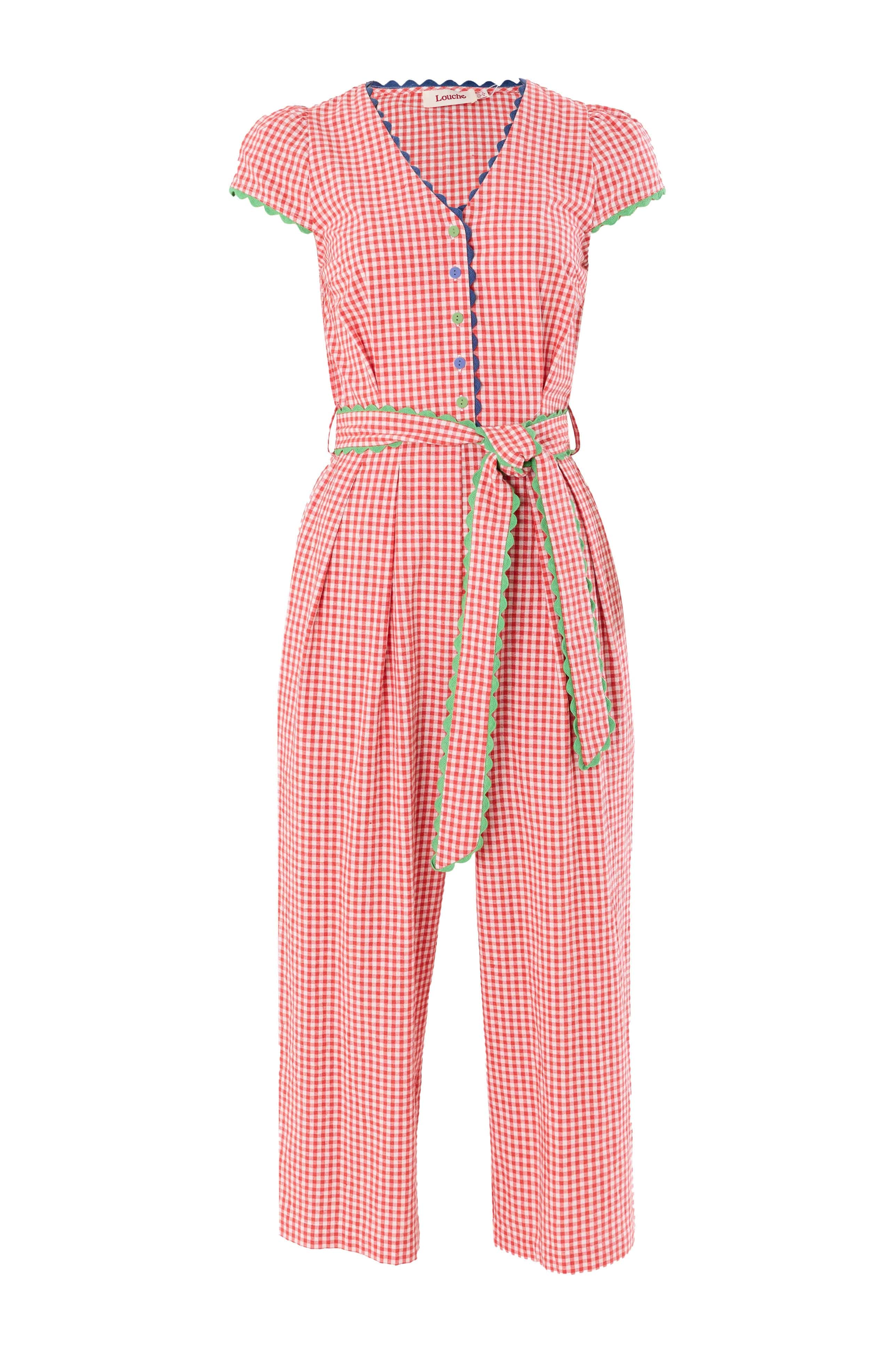Louche Marleen Gingham Ric Rac Trim Cropped Jumpsuit