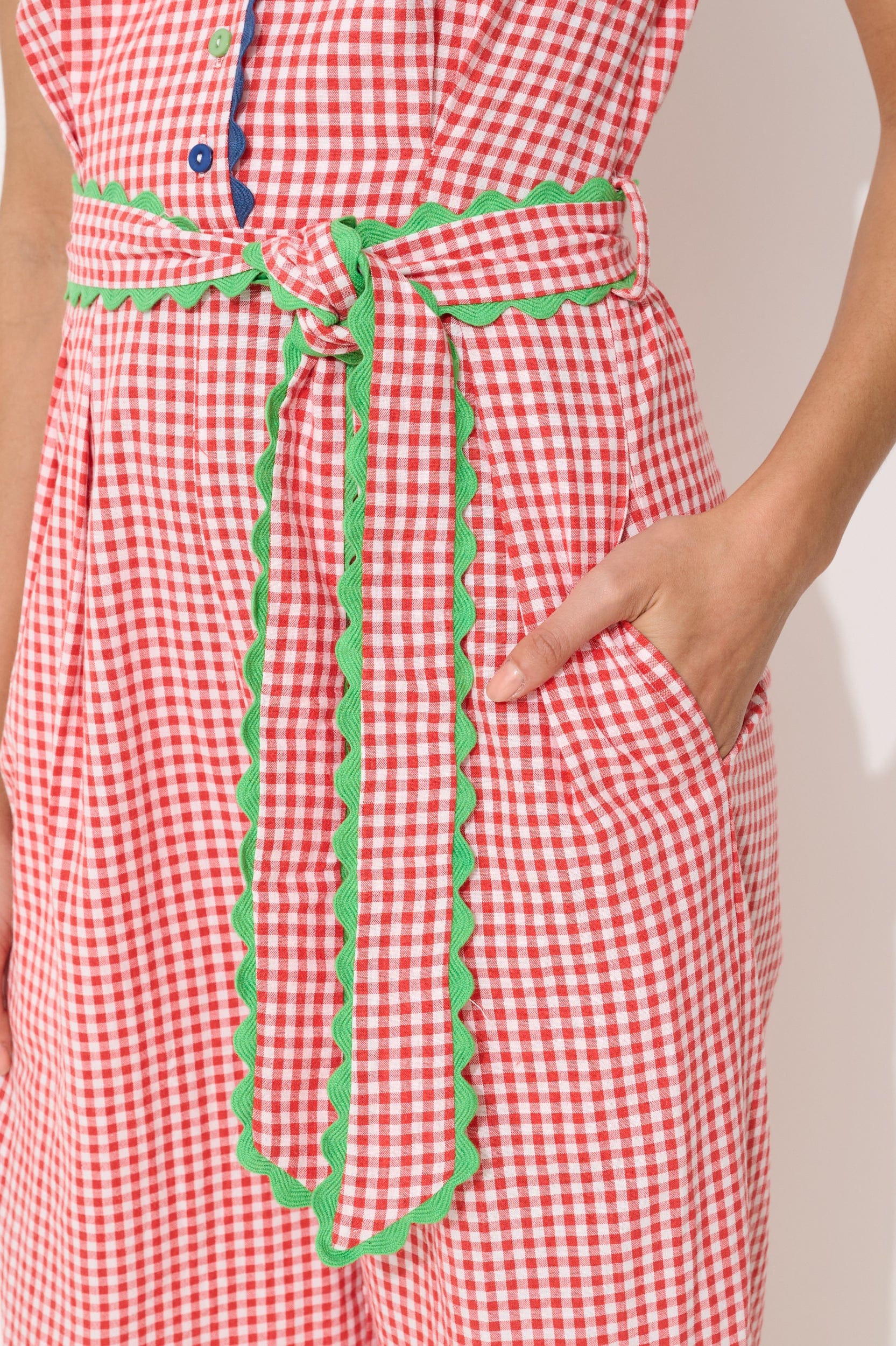 Louche Marleen Gingham Ric Rac Trim Cropped Jumpsuit