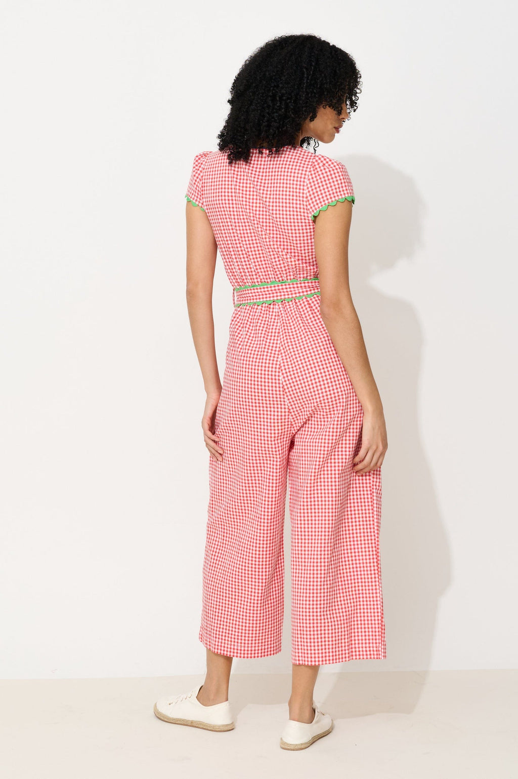 Louche Marleen Gingham Ric Rac Trim Cropped Jumpsuit