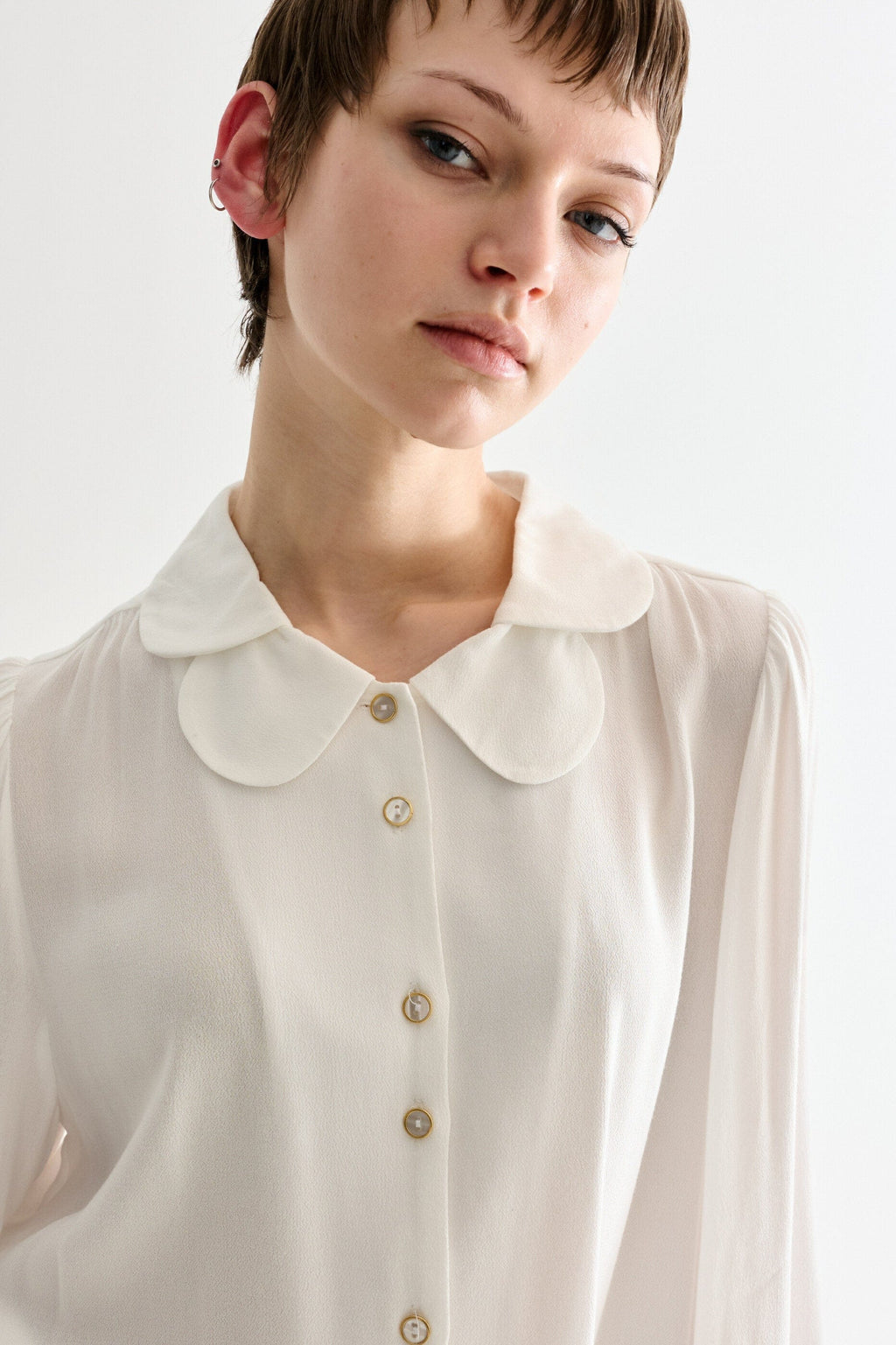 Louche Octavia Moss Crepe Overlap Collar Shirt