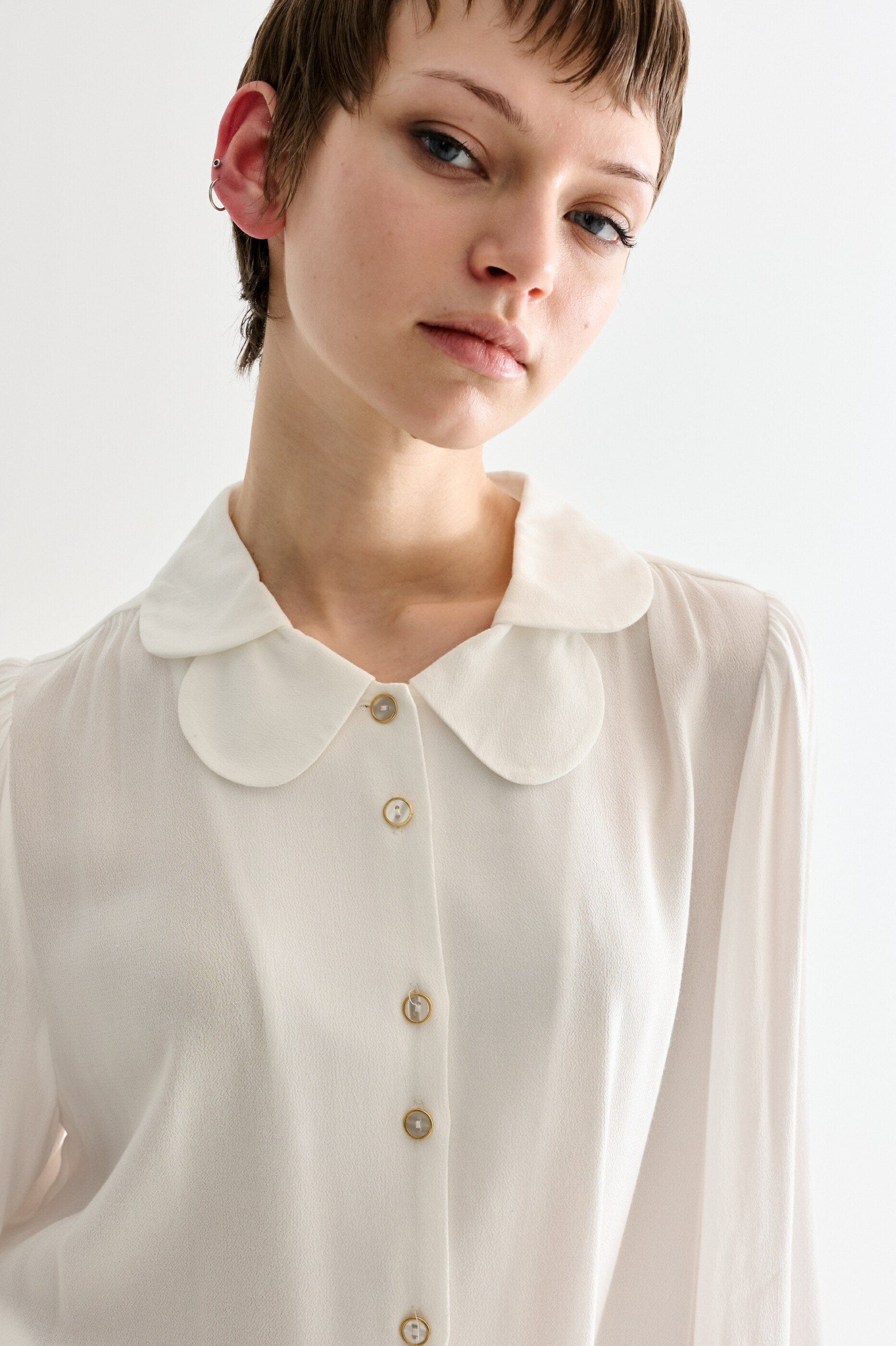 Louche Octavia Moss Crepe Overlap Collar Shirt