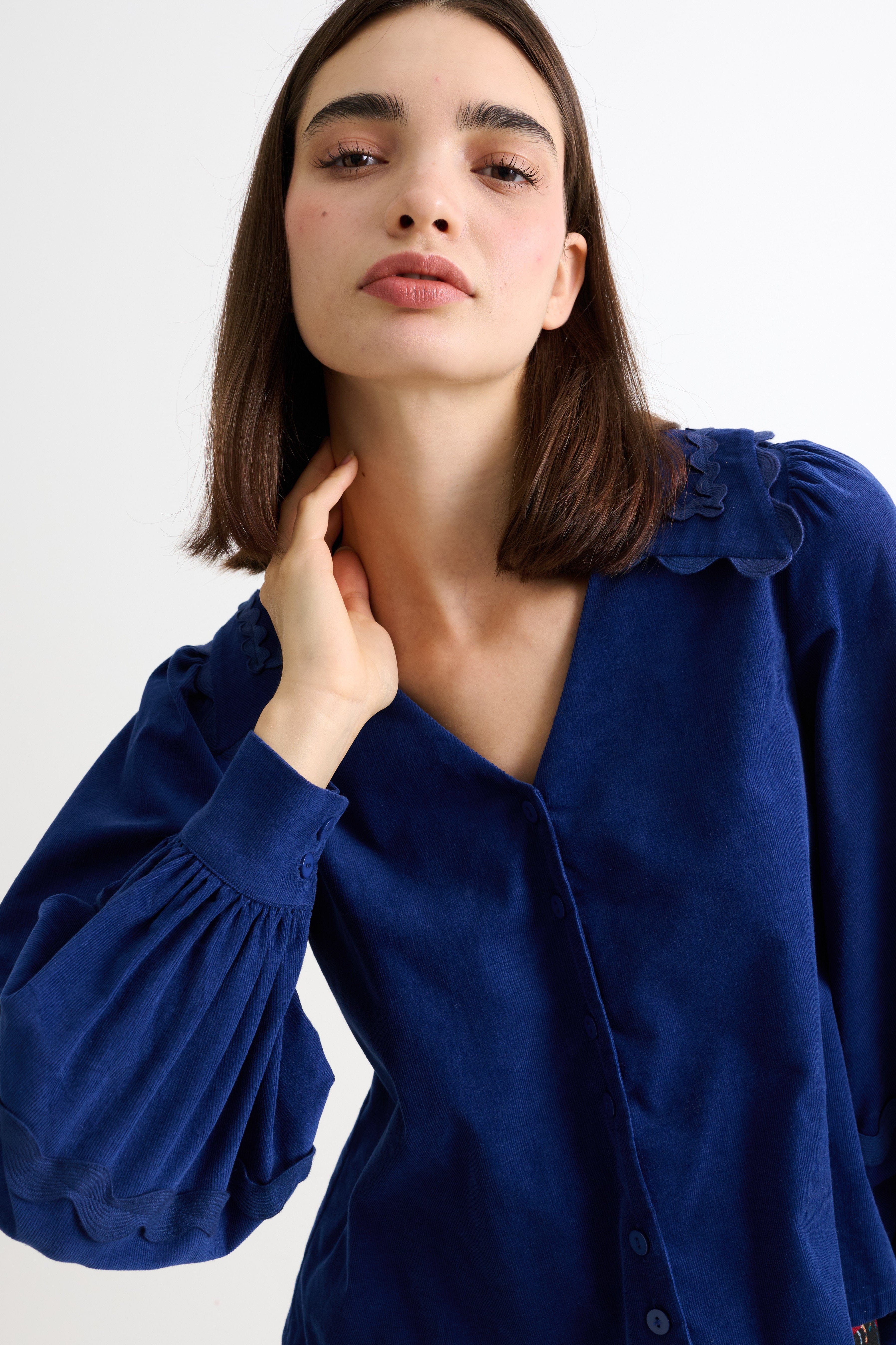 Louche Pallas Babycord Big Collar Ric Rac Trimmed Blouse