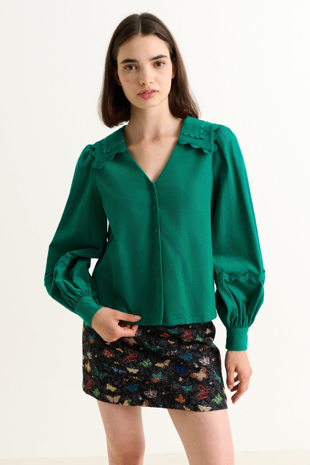 Louche Pallas Babycord Big Collar Ric Rac Trimmed Blouse