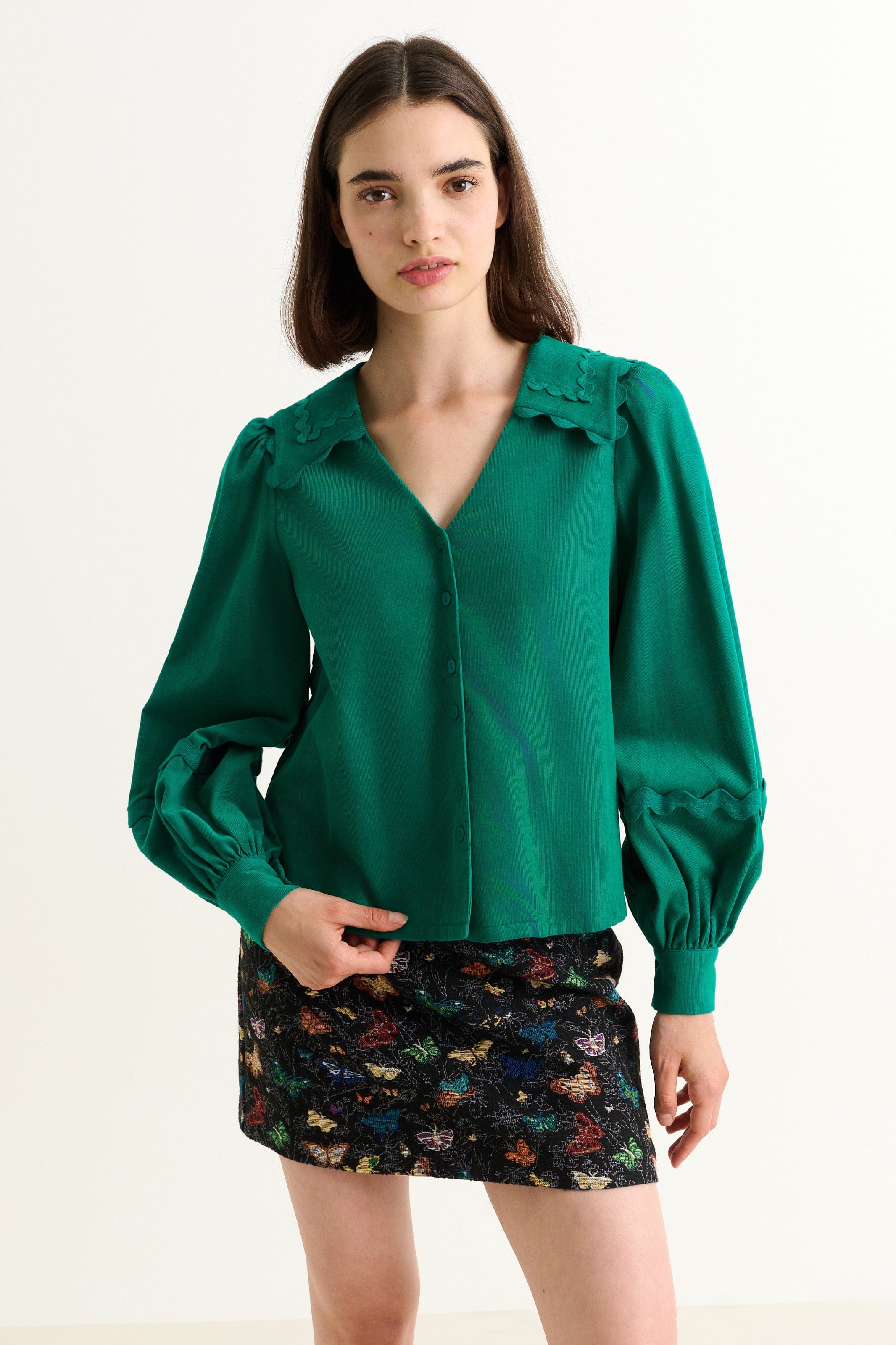 Louche Pallas Babycord Big Collar Ric Rac Trimmed Blouse