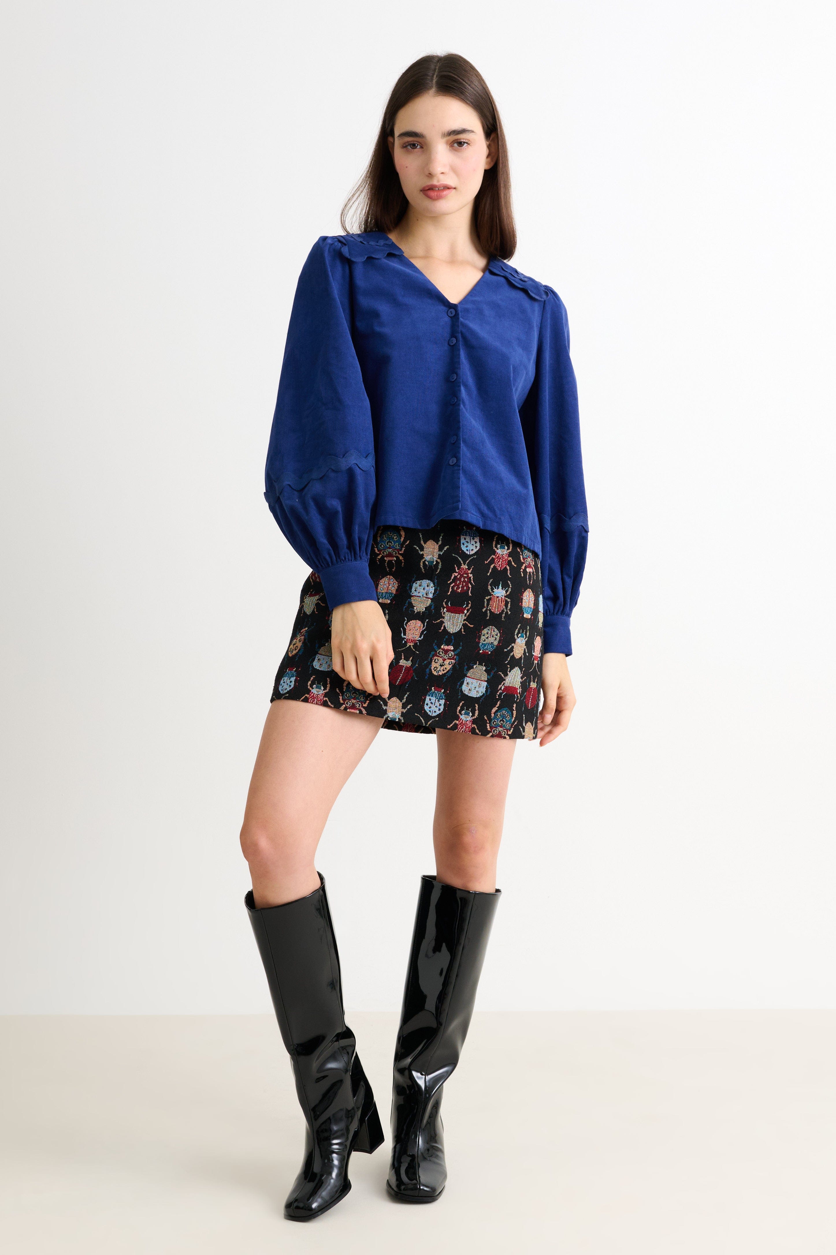 Louche Pallas Babycord Big Collar Ric Rac Trimmed Blouse