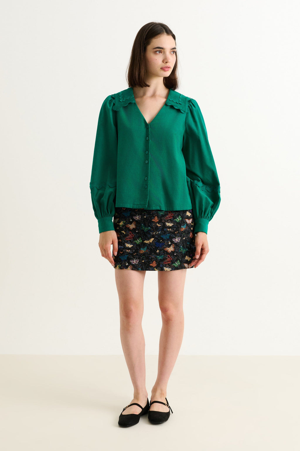 Louche Pallas Babycord Big Collar Ric Rac Trimmed Blouse