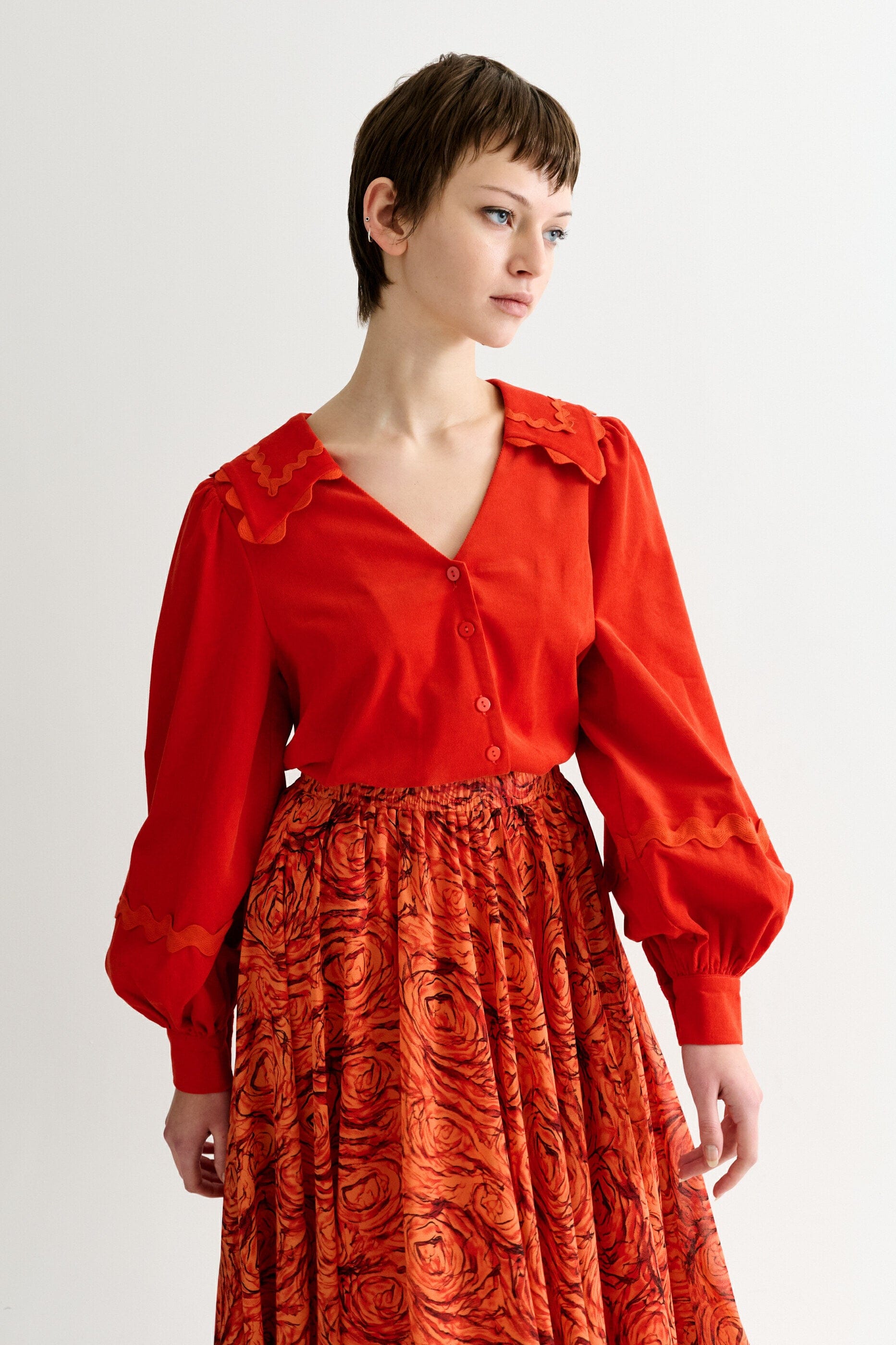 Louche Pallas Babycord Big Collar Ric Rac Trimmed Blouse