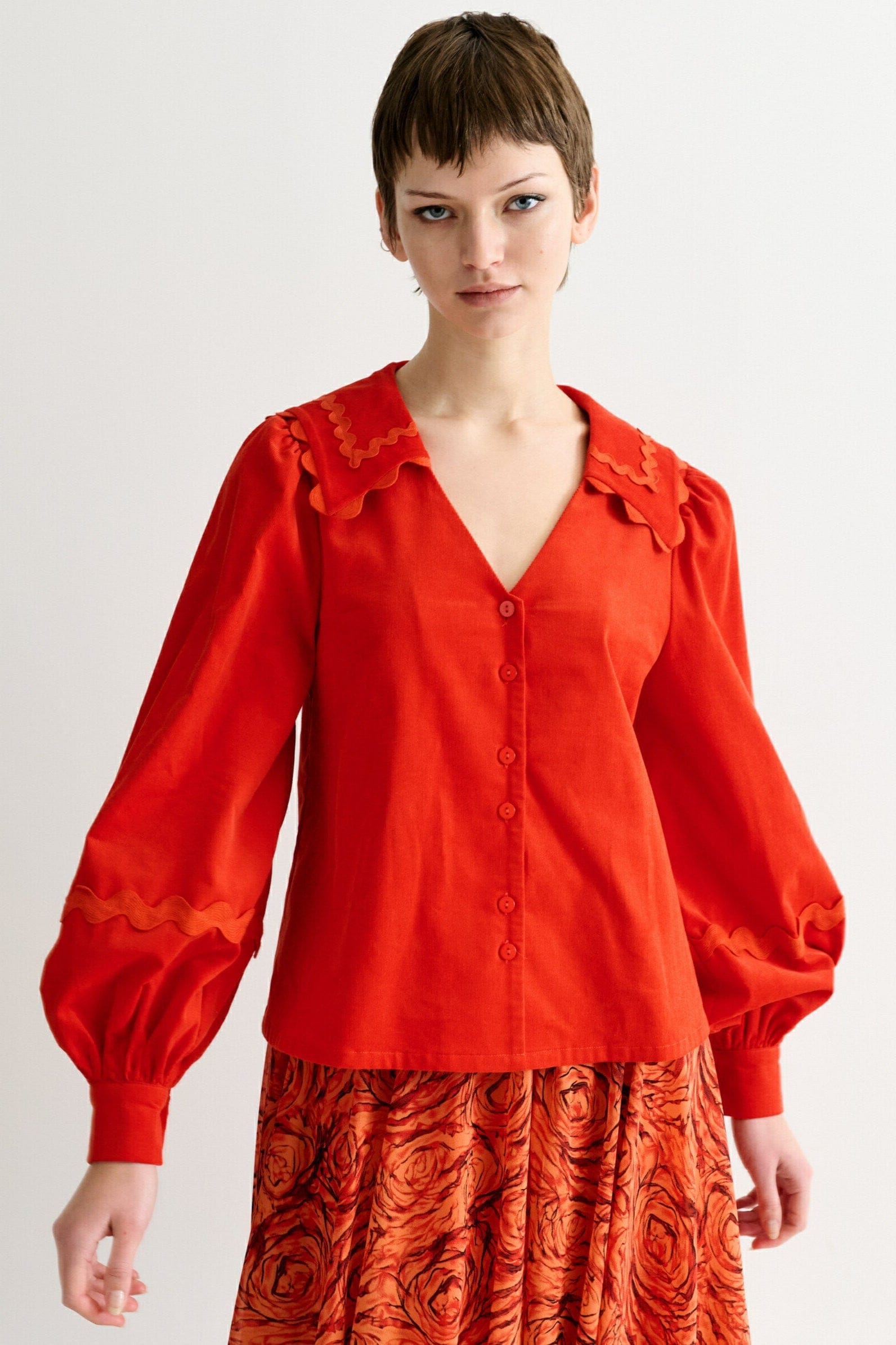 Louche Pallas Babycord Big Collar Ric Rac Trimmed Blouse