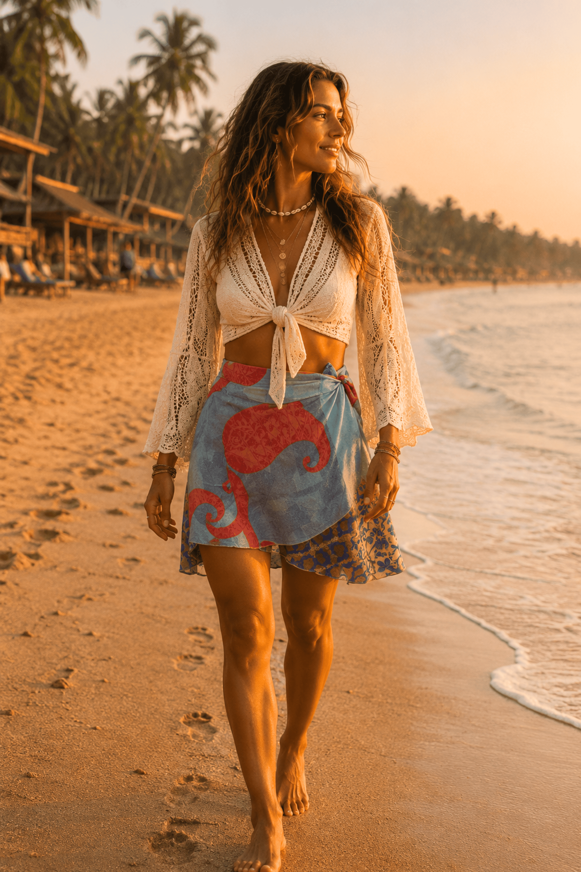 Meraki Beach Lila Recycled Silk Wrap Beach Skirt/Mini Dress